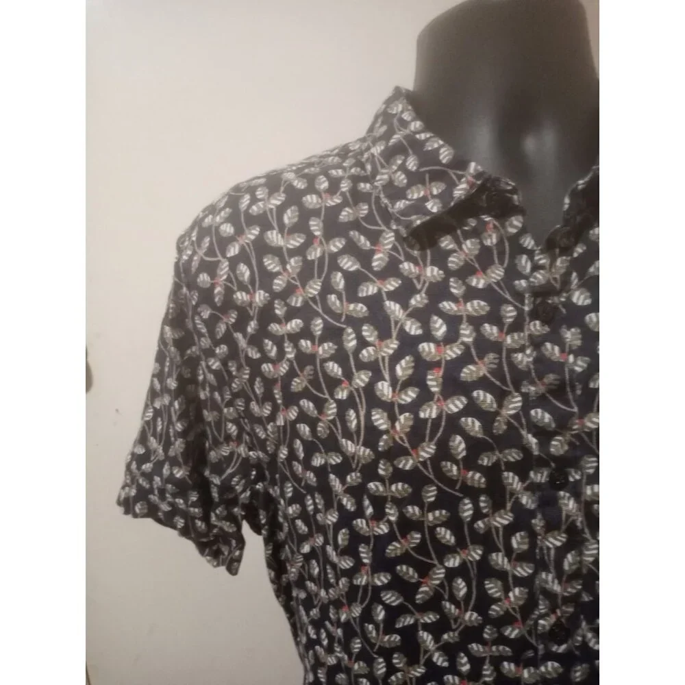 Perry Ellis 100% Linen Slim Fit Men’s Button Shirt Blue Floral Short Sleeve 2XL - Picture 3 of 12